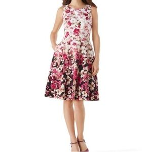 WHBM Cotton Sateen Floral Dress ECRU W PINK NWT
